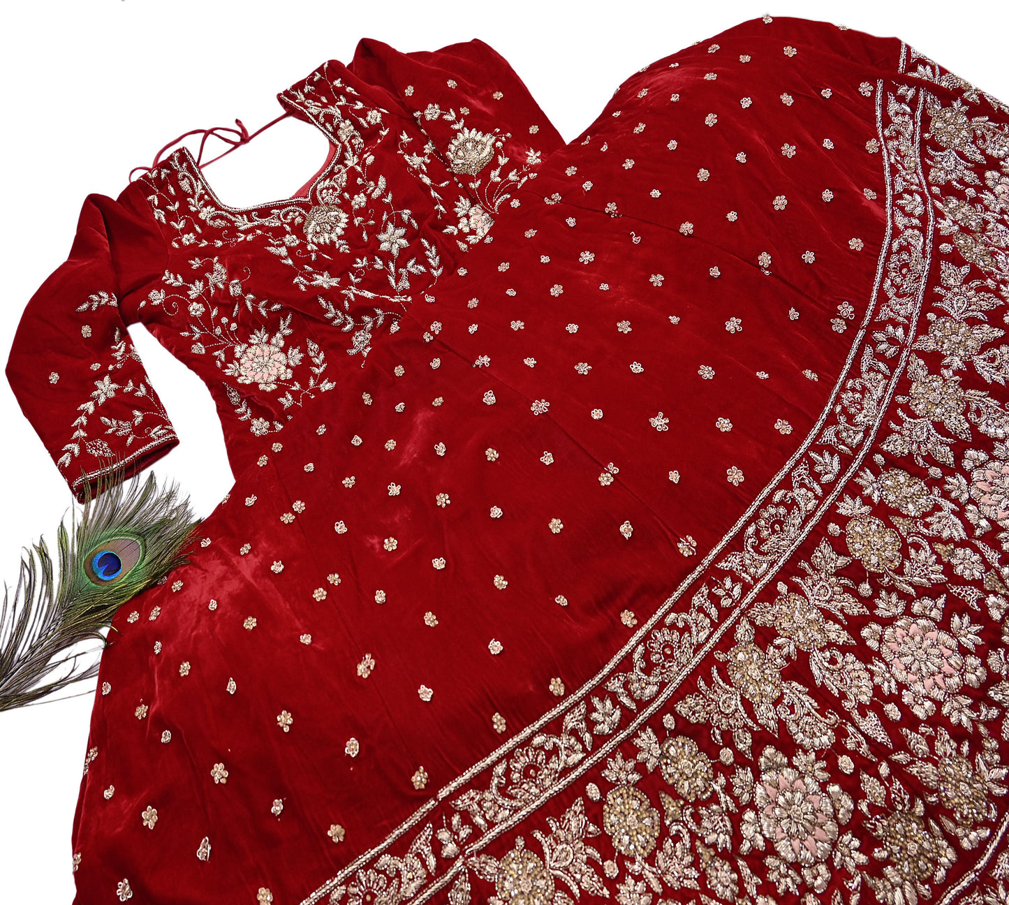 Red Velvet Anarkali Gown Vintage Bollywood Dress Zardozi hand Embroidered Floor Length Ethnic Party Wear Wedding Outfit
