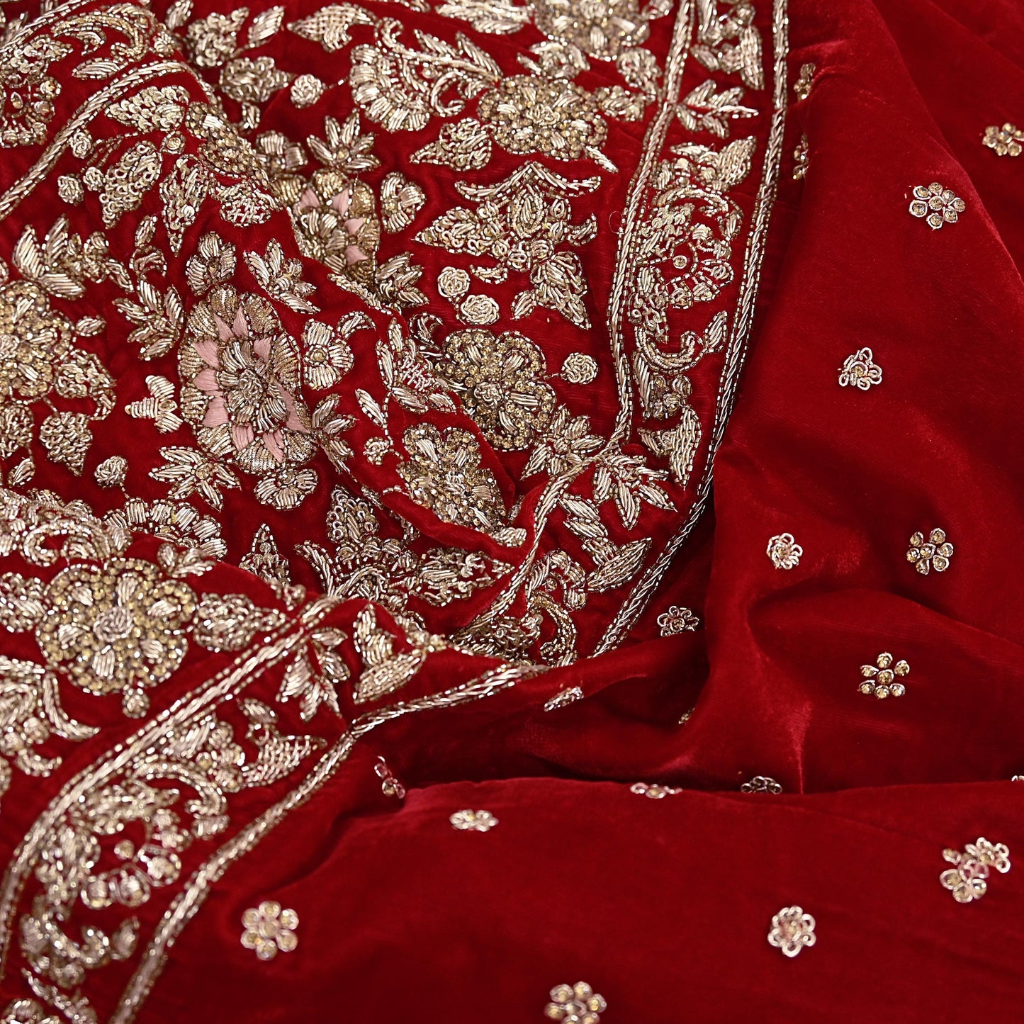 Red Velvet Anarkali Gown Vintage Bollywood Dress Zardozi hand Embroidered Floor Length Ethnic Party Wear Wedding Outfit