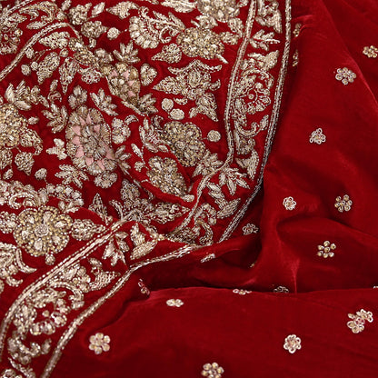 Red Velvet Anarkali Gown Vintage Bollywood Dress Zardozi hand Embroidered Floor Length Ethnic Party Wear Wedding Outfit