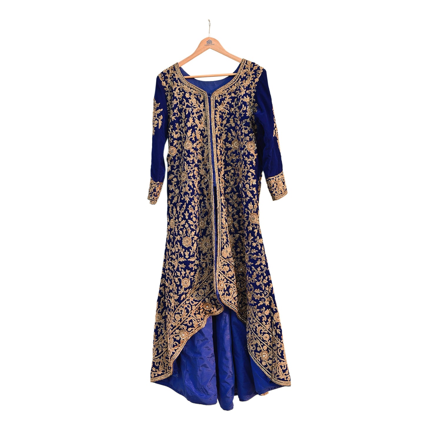 Royal Blue Velvet Anarkali style Gown Vintage Bollywood Dress hand Zardozi Embroidered Floor Length Ethnic Party Wear Wedding Outfit