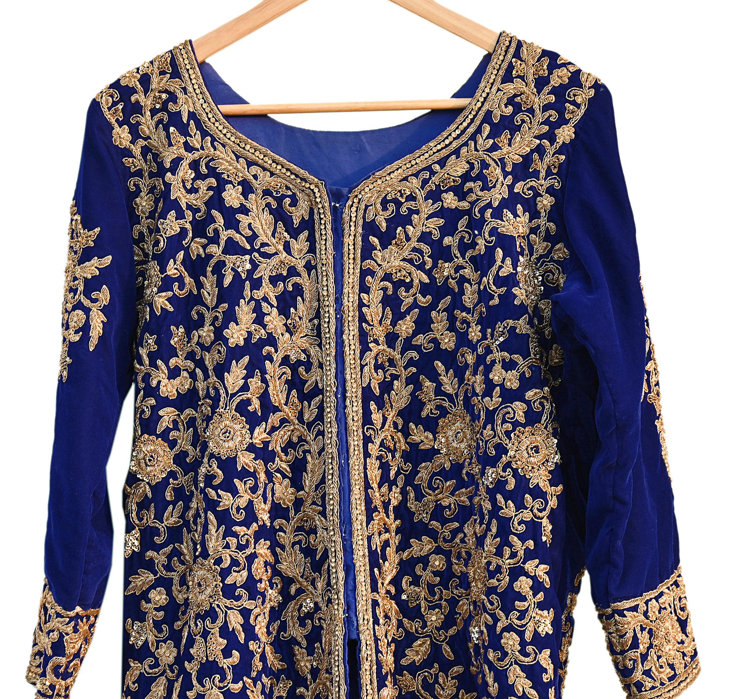 Royal Blue Velvet Anarkali style Gown Vintage Bollywood Dress hand Zardozi Embroidered Floor Length Ethnic Party Wear Wedding Outfit