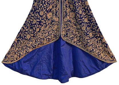 Royal Blue Velvet Anarkali style Gown Vintage Bollywood Dress hand Zardozi Embroidered Floor Length Ethnic Party Wear Wedding Outfit