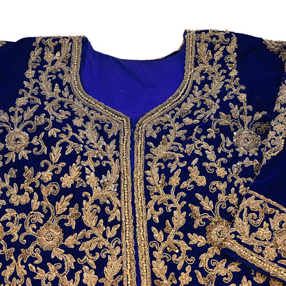 Royal Blue Velvet Anarkali style Gown Vintage Bollywood Dress hand Zardozi Embroidered Floor Length Ethnic Party Wear Wedding Outfit