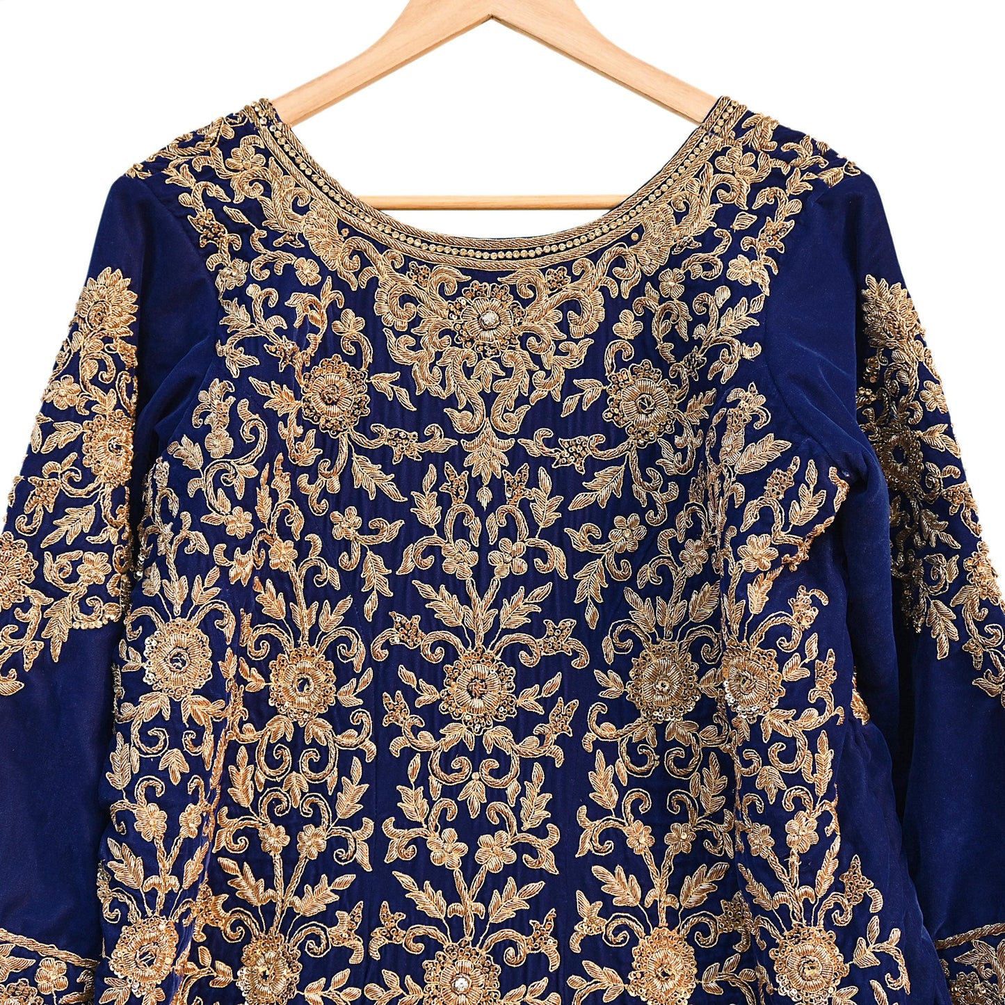Royal Blue Velvet Anarkali style Gown Vintage Bollywood Dress hand Zardozi Embroidered Floor Length Ethnic Party Wear Wedding Outfit
