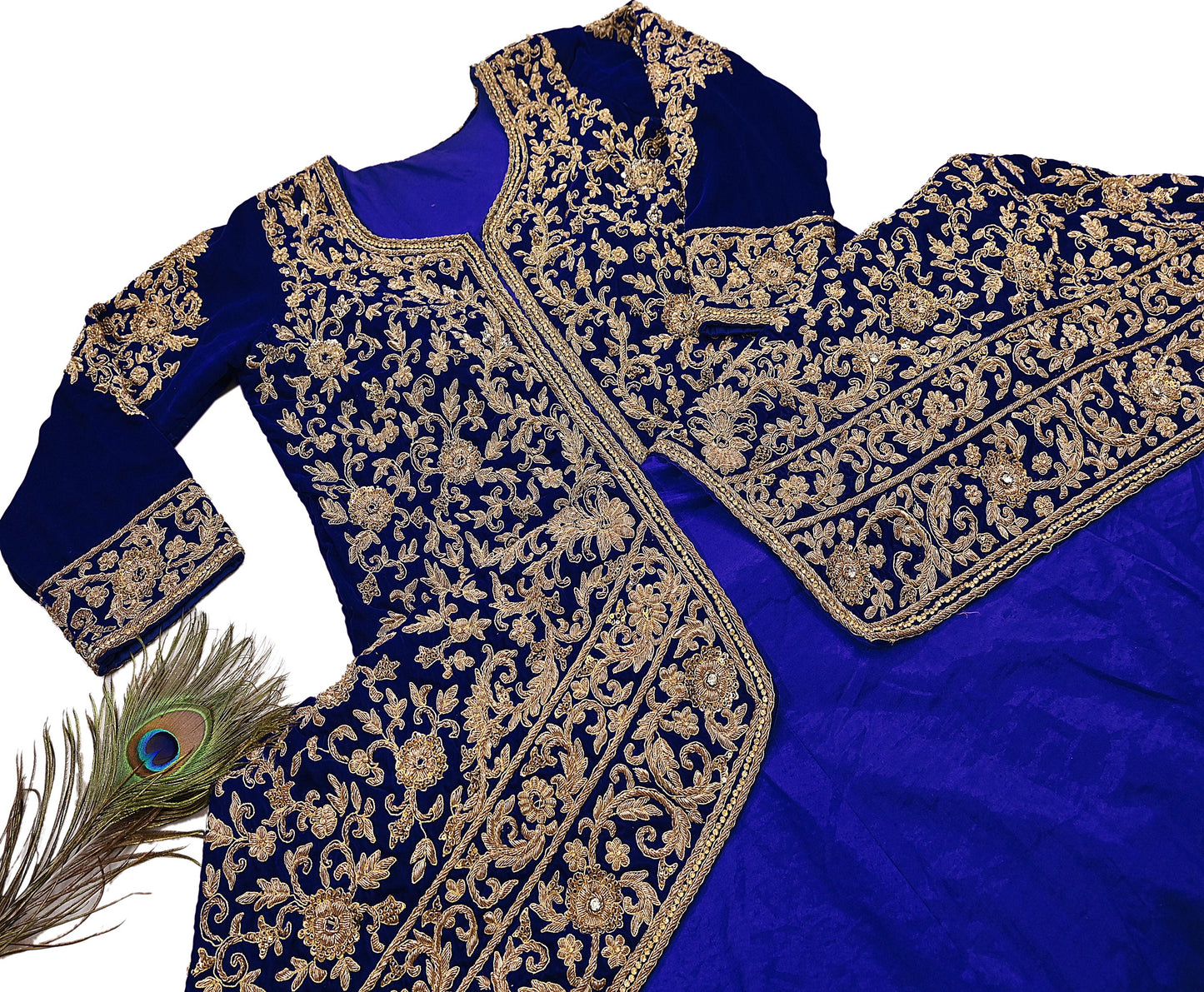 Royal Blue Velvet Anarkali style Gown Vintage Bollywood Dress hand Zardozi Embroidered Floor Length Ethnic Party Wear Wedding Outfit