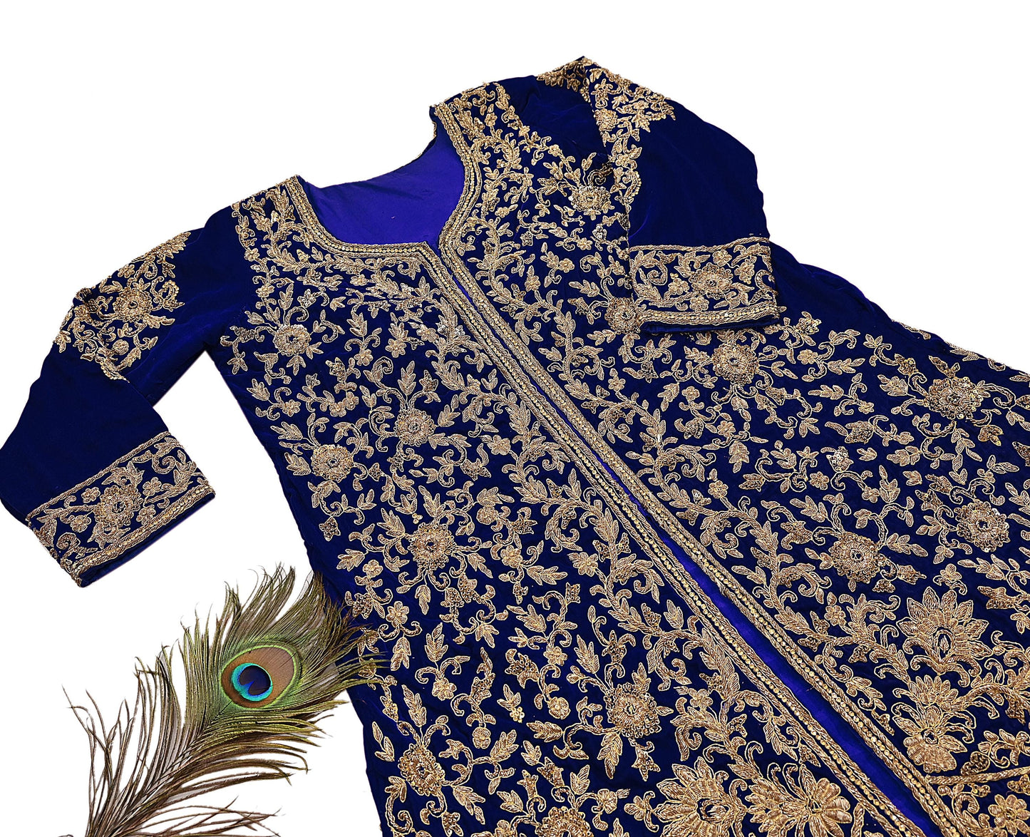 Royal Blue Velvet Anarkali style Gown Vintage Bollywood Dress hand Zardozi Embroidered Floor Length Ethnic Party Wear Wedding Outfit