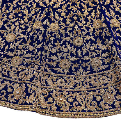 Royal Blue Velvet Anarkali style Gown Vintage Bollywood Dress hand Zardozi Embroidered Floor Length Ethnic Party Wear Wedding Outfit