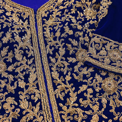 Royal Blue Velvet Anarkali style Gown Vintage Bollywood Dress hand Zardozi Embroidered Floor Length Ethnic Party Wear Wedding Outfit