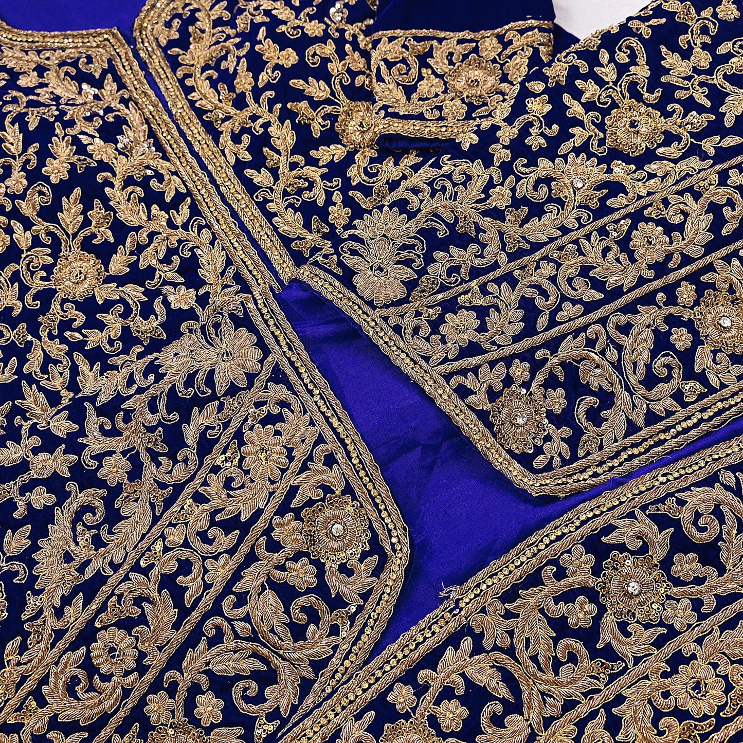 Royal Blue Velvet Anarkali style Gown Vintage Bollywood Dress hand Zardozi Embroidered Floor Length Ethnic Party Wear Wedding Outfit