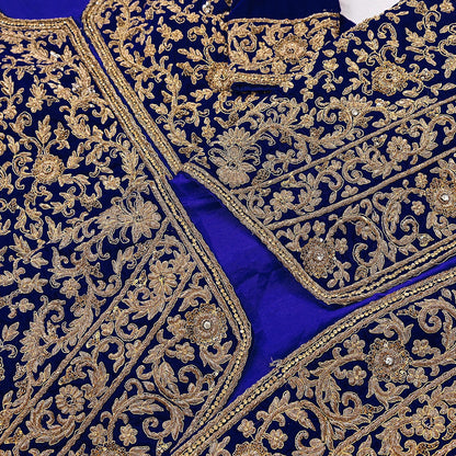 Royal Blue Velvet Anarkali style Gown Vintage Bollywood Dress hand Zardozi Embroidered Floor Length Ethnic Party Wear Wedding Outfit