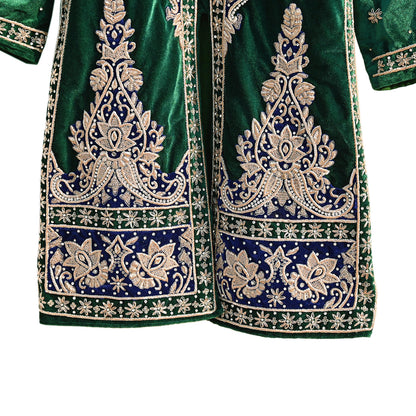Green Velvet Straight Kurta Vintage Bollywood Dress Zardozi Embroidered Floor Length Ethnic Party Wear Wedding Outfit