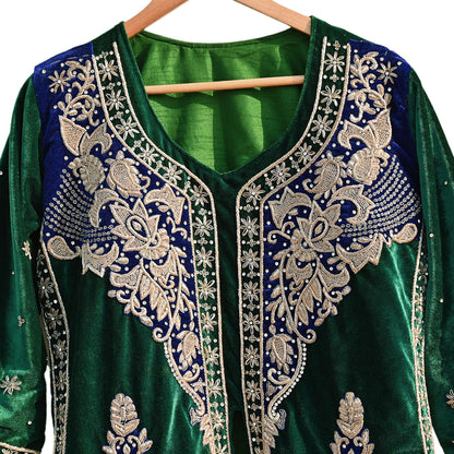 Green Velvet Straight Kurta Vintage Bollywood Dress Zardozi Embroidered Floor Length Ethnic Party Wear Wedding Outfit