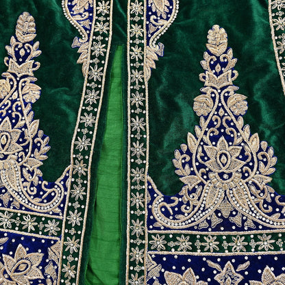 Green Velvet Straight Kurta Vintage Bollywood Dress Zardozi Embroidered Floor Length Ethnic Party Wear Wedding Outfit