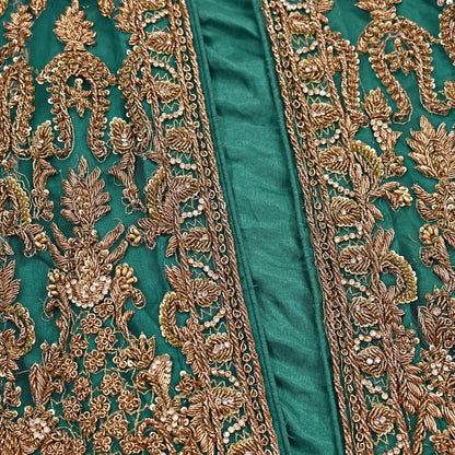 Green Net Anarkali style Gown Vintage Bollywood Dress Zardozi hand Embroidered Floor Length Ethnic Party Wear Wedding Outfit