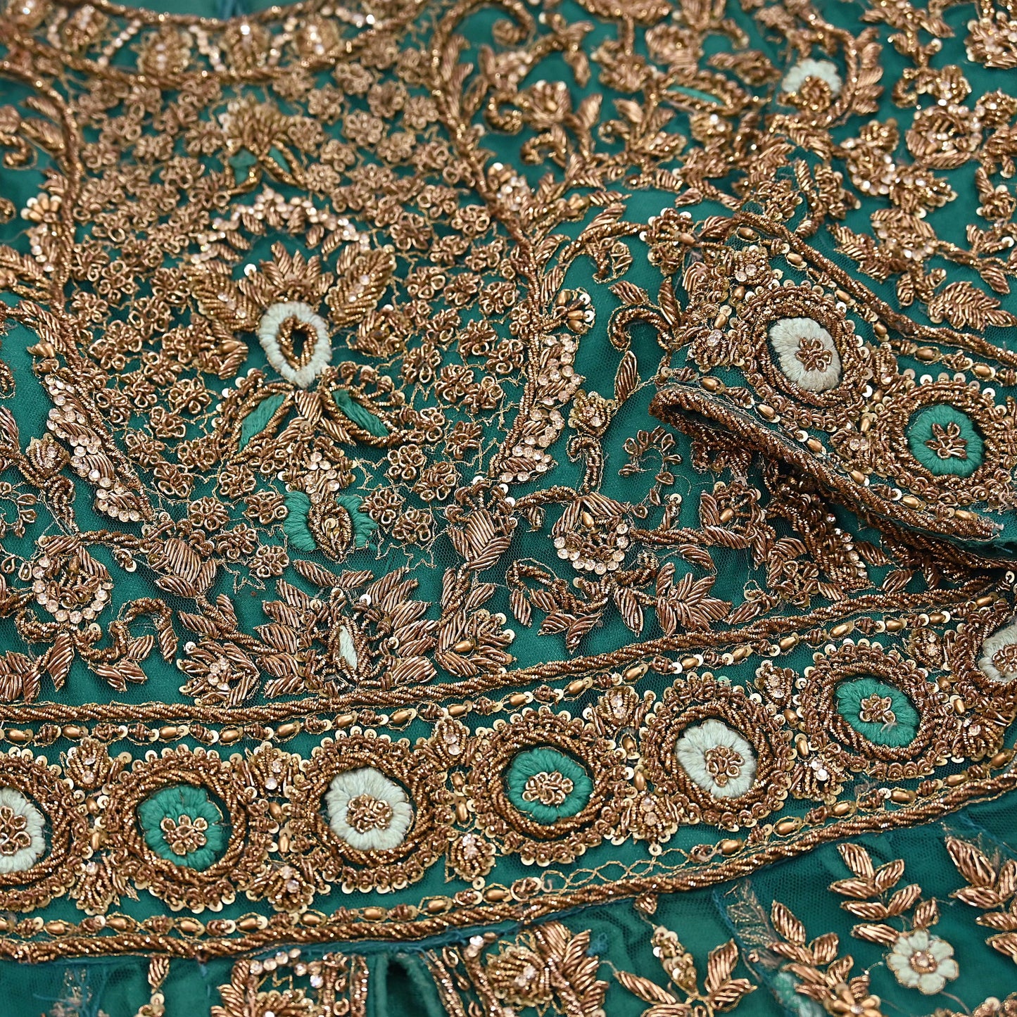 Green Net Anarkali style Gown Vintage Bollywood Dress Zardozi hand Embroidered Floor Length Ethnic Party Wear Wedding Outfit
