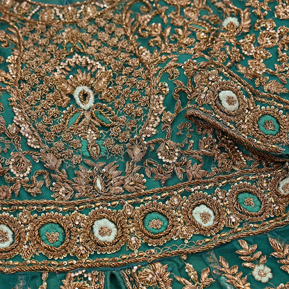 Green Net Anarkali style Gown Vintage Bollywood Dress Zardozi hand Embroidered Floor Length Ethnic Party Wear Wedding Outfit