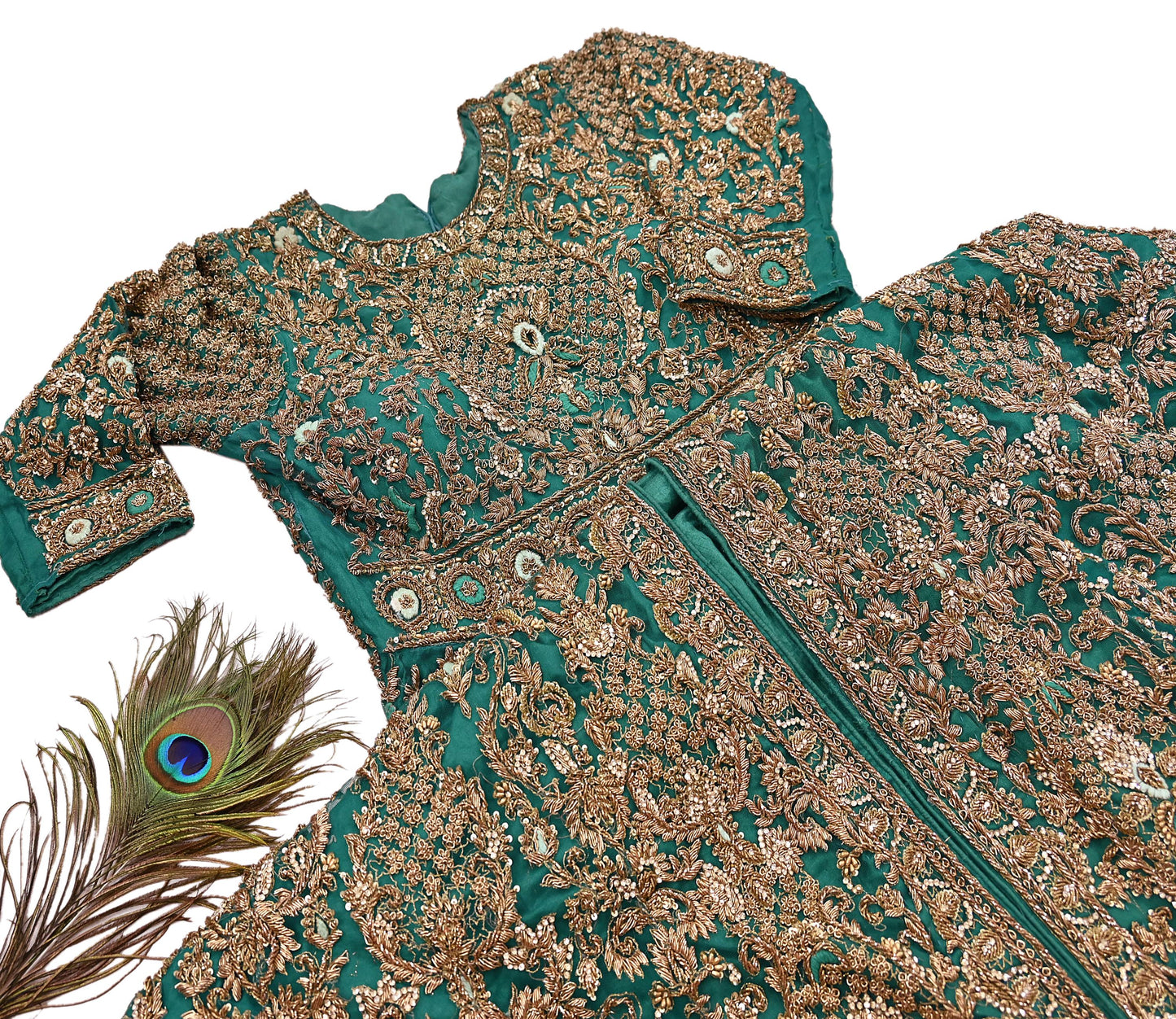 Green Net Anarkali style Gown Vintage Bollywood Dress Zardozi hand Embroidered Floor Length Ethnic Party Wear Wedding Outfit