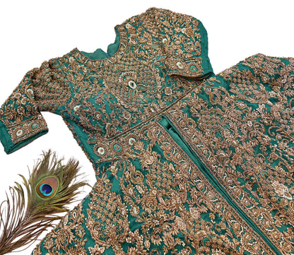 Green Net Anarkali style Gown Vintage Bollywood Dress Zardozi hand Embroidered Floor Length Ethnic Party Wear Wedding Outfit